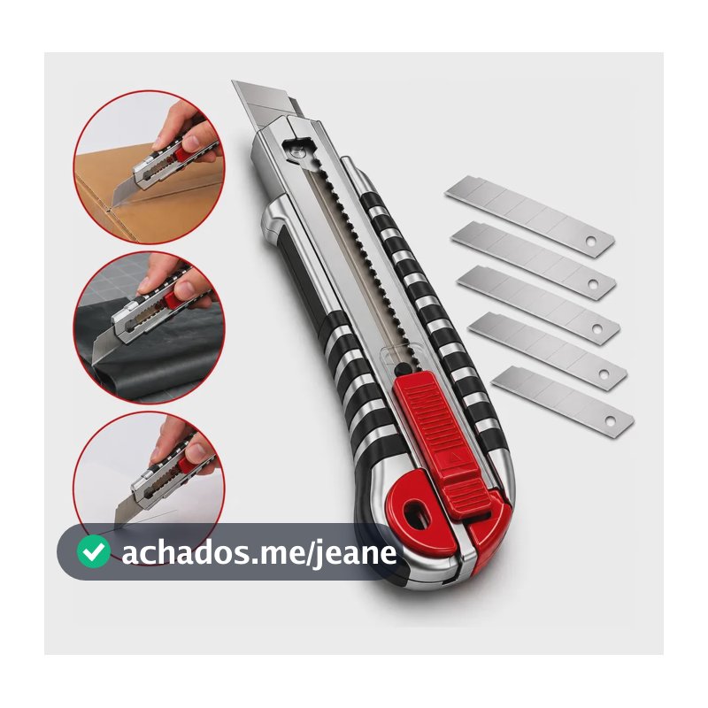 Estilete Profissional Metálico 18mm+ 5 Lâminas Extras
