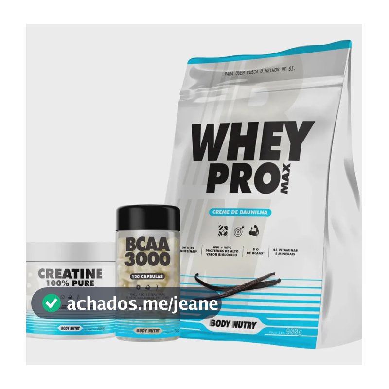 Kit Whey 900g Creatina 100% Pura Bcaa - Energia Desempenho Baunilha