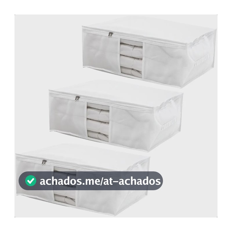 Kit 3 Saco Organizador Capa Protetora G Cobertor Edredom Roupas Branco 60x45x22