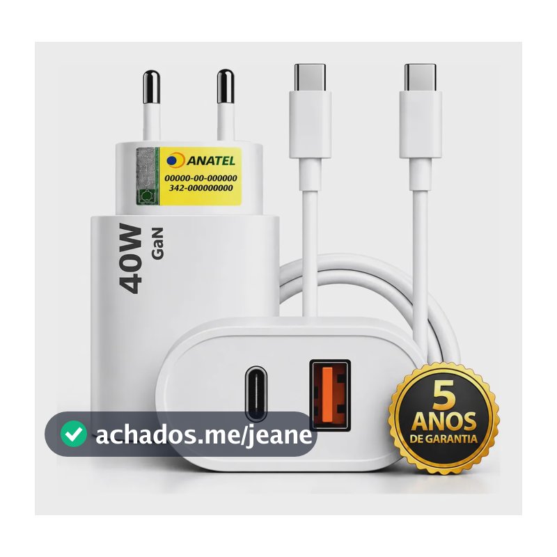 Carregador Turbo Super Rápido 40w Para iphone 15 16 17 - Cabo Blindado Tipo Usb C DTimp