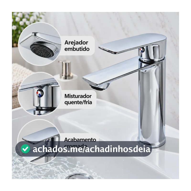 Torneira para Banheiro Monocomando Bica Baixa Cromado Com Arejador Quente e Fria