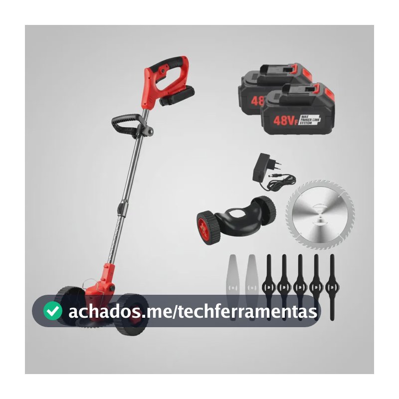 Roçadeira 1580w Cortador Grama Elétrico 2 X Bateria 48v Vermelho