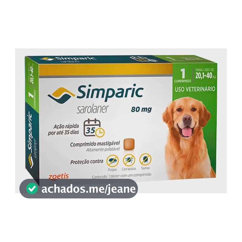 Antipulgas E Carrapatos Simparic 80mg 20,1 A 40kg - Caixa com 1 Comprimido - Zoetis