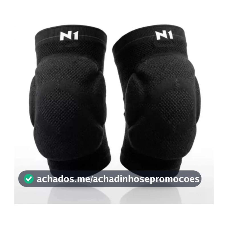 Joelheira Vôlei Esportiva N1 Sport Knit 3D Spry Preta Proteção Rígida Kit 2 Tamanho M