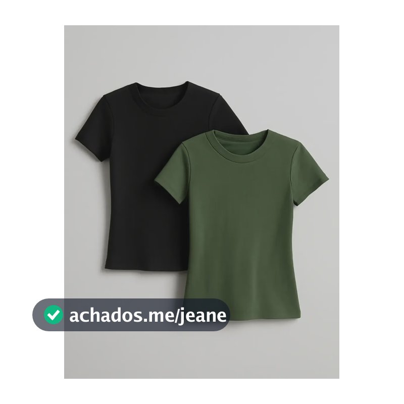 Kit 2 Camisetas Feminina Manga Curta Básicas Gola Redonda Verde Militar E Preto G 42 Lisa - Canelado