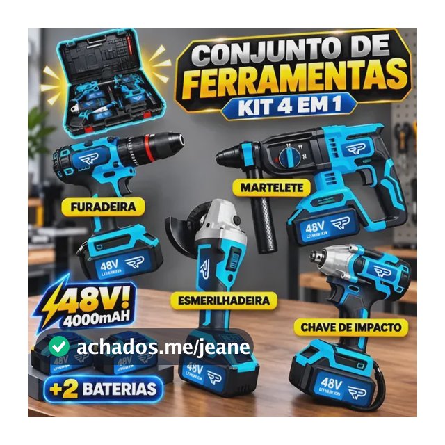 Kit Furadeira Martelete Impacto Esmerilhadeira 48v Elétrica