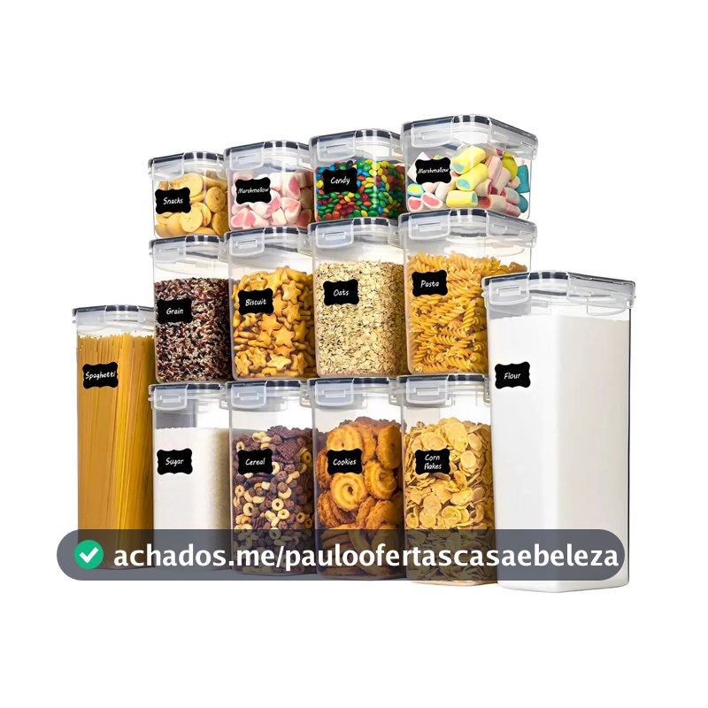 Jogo 14 Potes Herméticos Organizador Mantimentos Cozinha Transparente Empilhável Com Trava De Vedação Total Armazenamento Prático Para Armário E Despensa