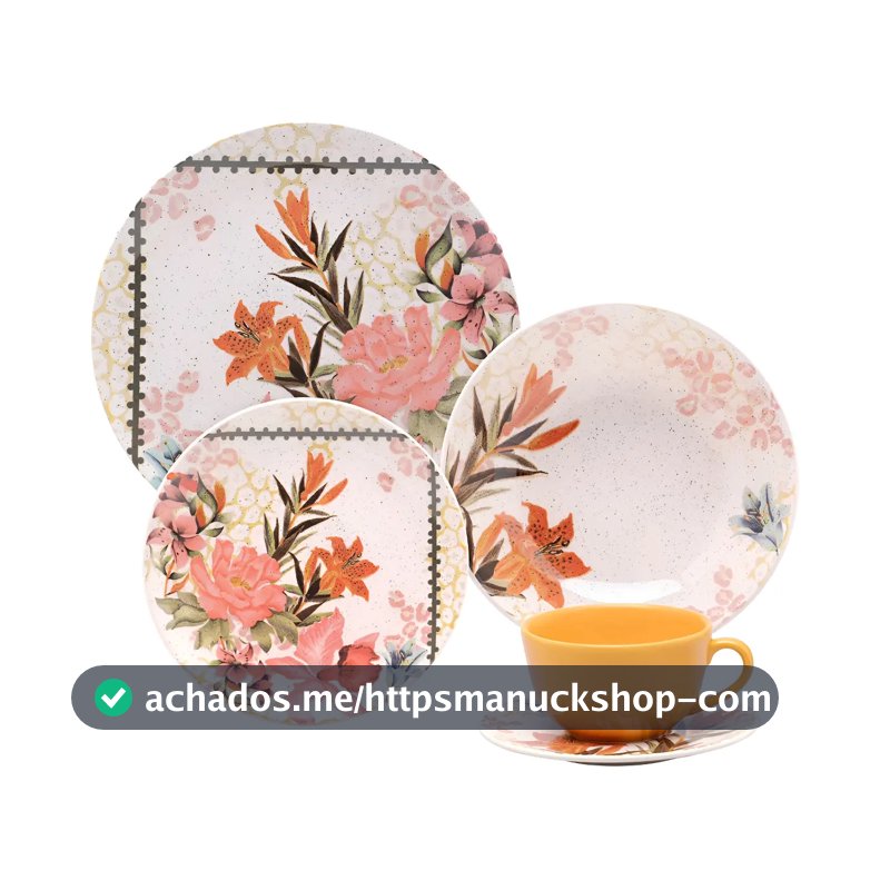 Aparelho De Jantar Unni Buque Tropical 20 Peças Oxford Cor Creme Florido