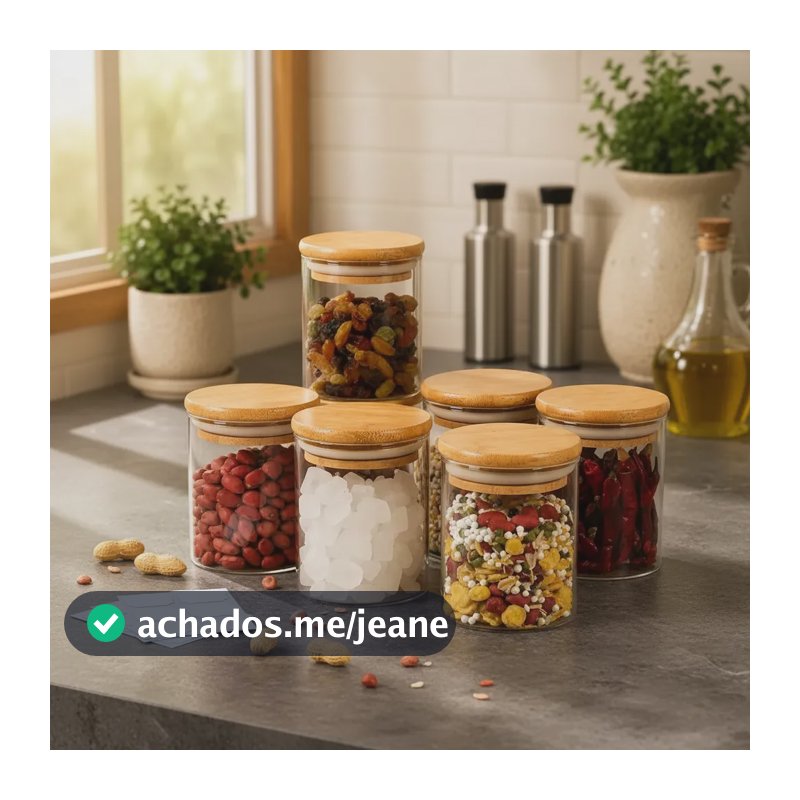 Kit 6 Pote Vidro Porta Temperos Hermético Cozinha + Brinde Vidro/tampa De Bambu