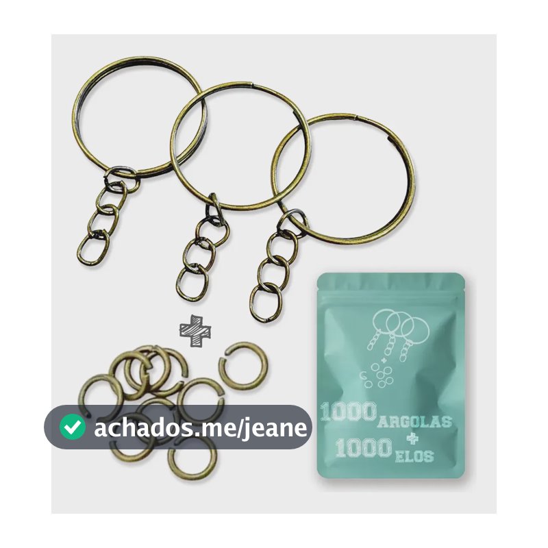 Argola Chaveiro 25mm Corrente + Elo Ouro Velho 1000 Peças