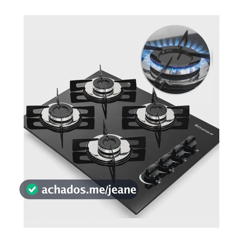 Fogão Cooktop Gás 4 Bocas Ultra Chama 127v/220v Preto
