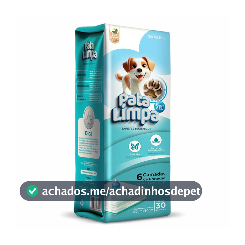 Tapete Higiênico 80x60 30un Pata Limpa Descartável Cachorro Pet Cão Fralda Manta Absorvente