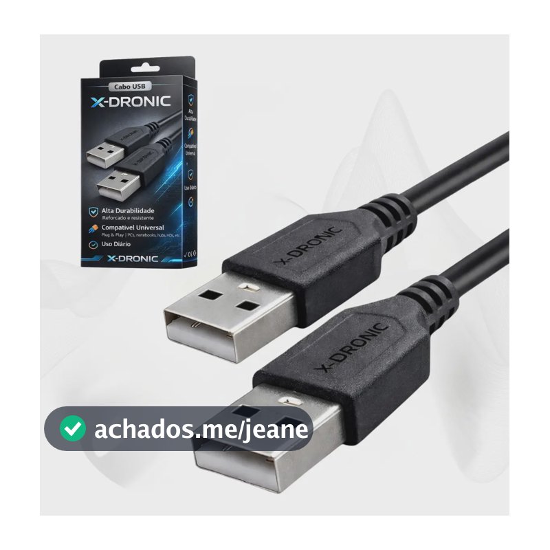Cabo USB Tipo A Macho x Macho 1,5 Metros Para Transmissão de Dados Equipamentos Eletrônicos Conexão Entre PC Notebook Hub X-Dronic
