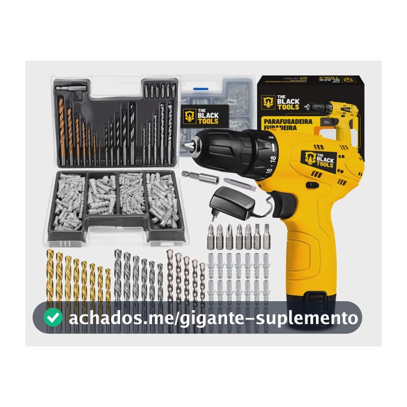 Parafusadeira Furadeira 3/8 A Bateria Tb12a The Black Tools Jogo Brocas E Buchas 300 Peças