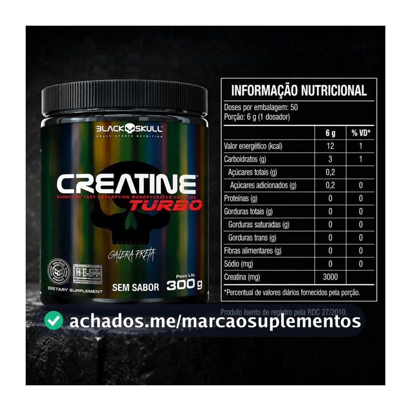Creatina Black Skull Caveira Preta Turbo em pó Sem sabor x 300g