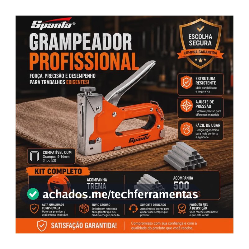 Kit Grampeador Manual Sparta Profissional Trava De Segurança