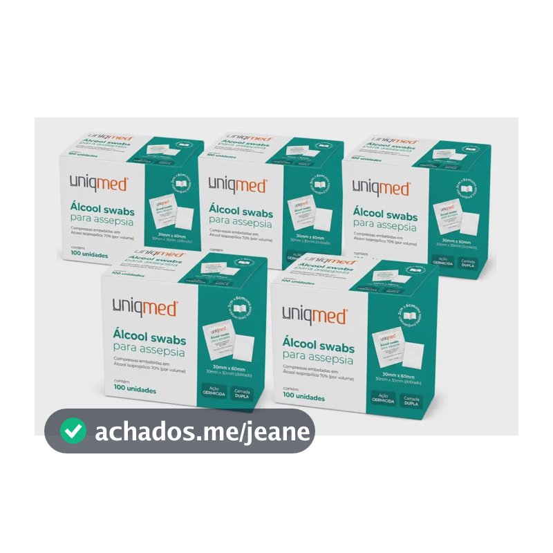 Kit 5 Caixas Álcool Swab 70% Sache Lenço Umedecido Uniqmed