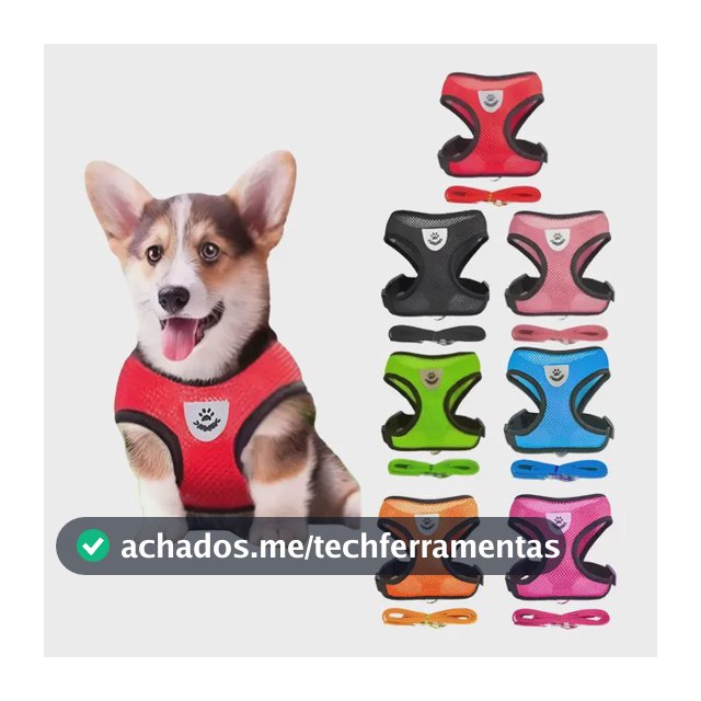 Coleira Peitoral Com Guia Cachorro Cães Gato Pet Refletivo