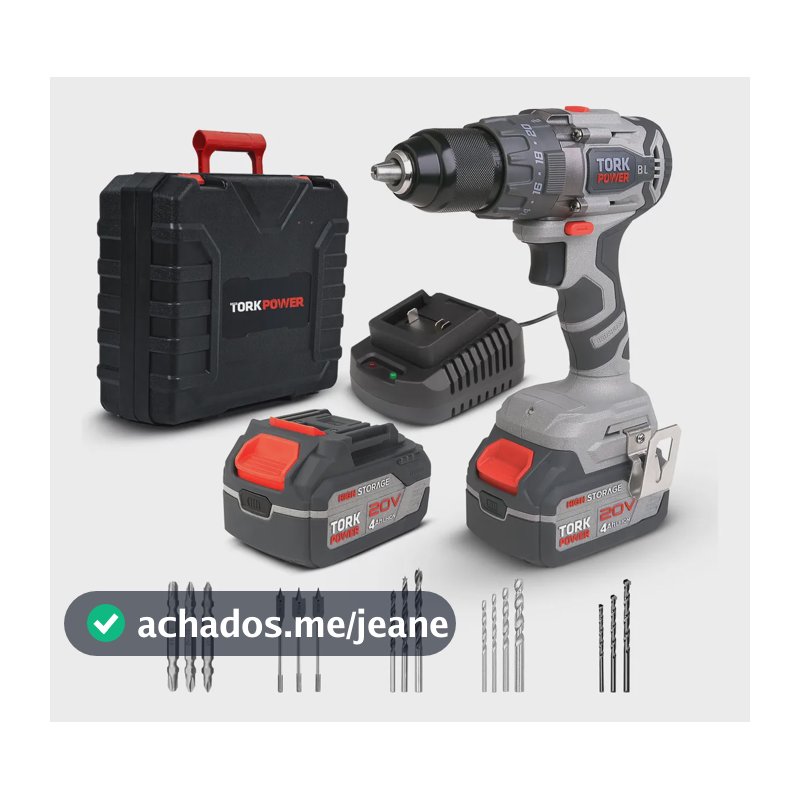 Parafusadeira Furadeira de Impacto Industrial Sem Fio Com Maleta 2 Baterias SuperTork 127/220v 50/60hz Maleta Completa Mandril 13mm