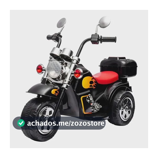 Mini Moto Elétrica Infantil 6V Preto Triciclo 3 Rodas Com Luz e Sons