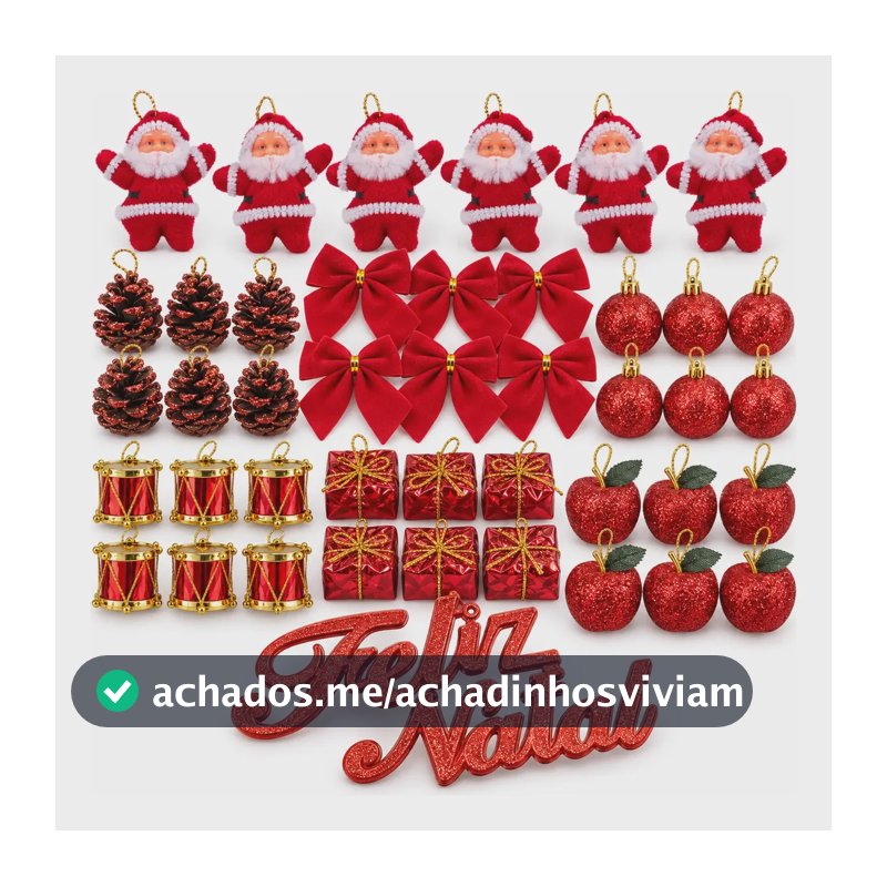 Enfeite Arvore De Natal Kit Pendetes 43 Peças Vermelho Natalino