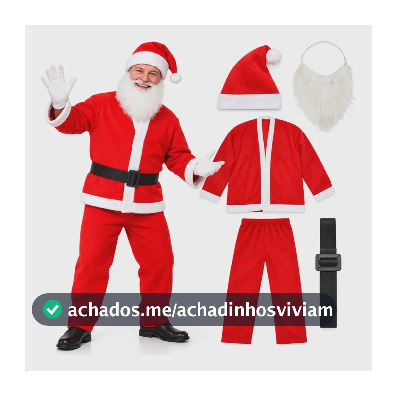 Roupa De Papai Noel Completa Festas Fantasia Natal 5 Pcs Roupa Papai Noel Único