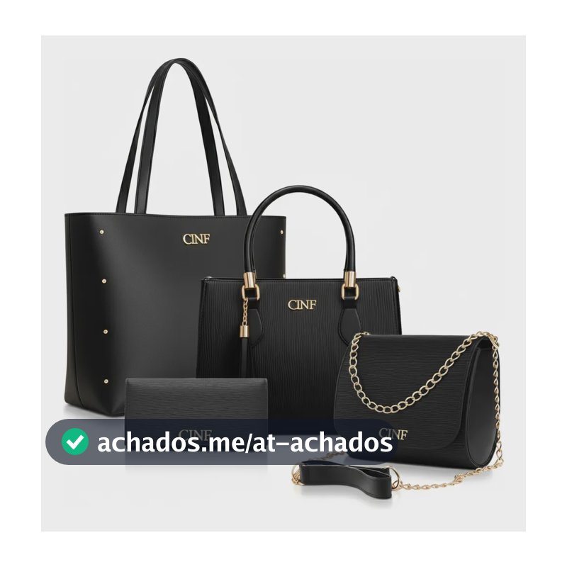 Kit Bolsas Feminina Sacola Transversal Tira Colo Carteira Cor Preta