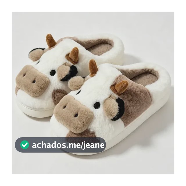 Pantufa Pelúcia Vaca Sola Antiderrapante Unissex Marrom 40/41