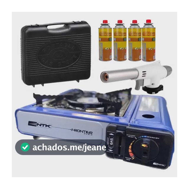 Kit Fogareiro Fogão Portátil Camping Pesca + Acessórios Frontier Azul