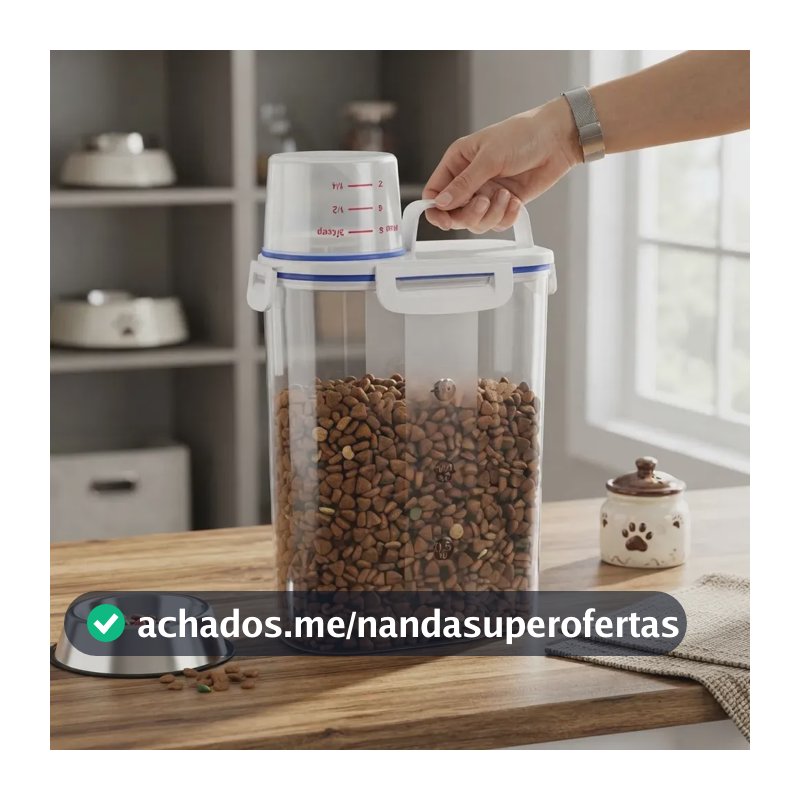 Porta Ração Pote Com Tampa Pet Gato Cachorro Dispenser 2l Transparente