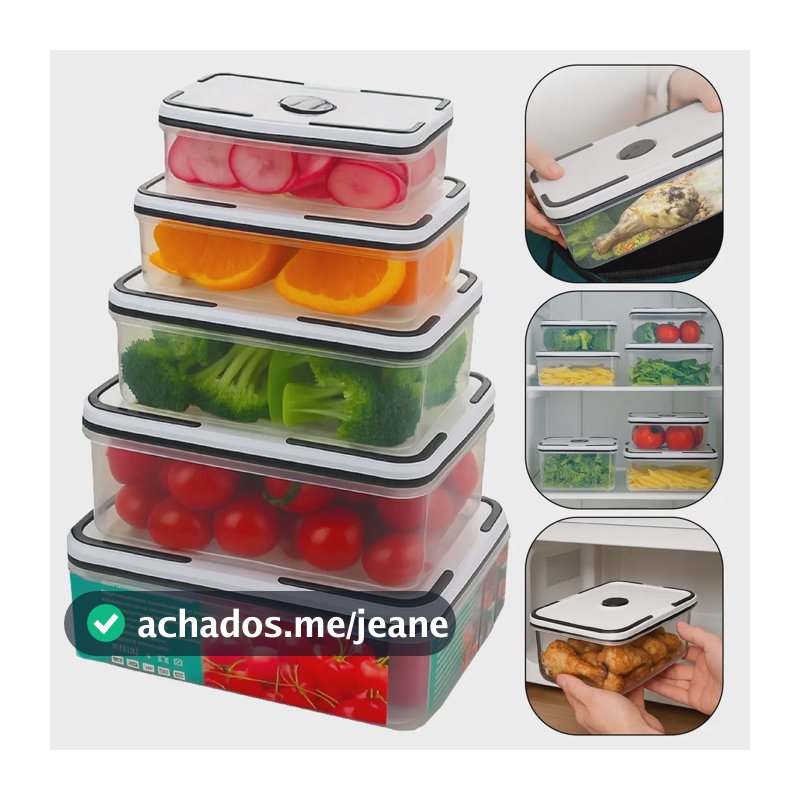 Kit 5 Potes Herméticos Com Tampas De Vedação Para Frezzer E Micro-ondas Retangular - Aero Home