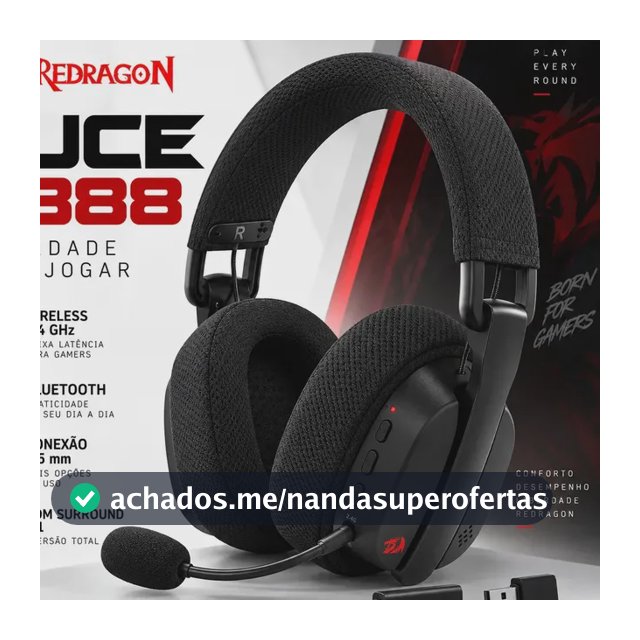 Fone de Ouvido Headset Gamer Redragon Luce Preto Sem Fio