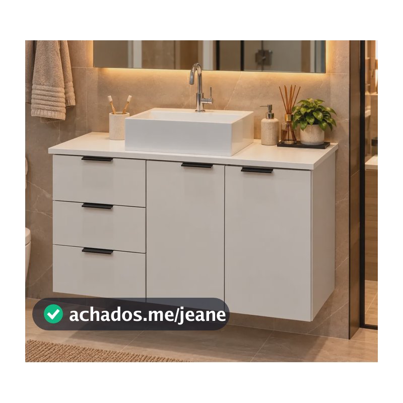 Gabinete Balcão 80cm Banheiro Com Cuba - Mdf - Montado Branco/esquerdo Branco Um Furo