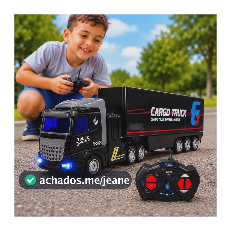 Caminhão Controle Remoto Carreta Baú Articulada Infantil Rc Preto Caminhão Cargo Truck