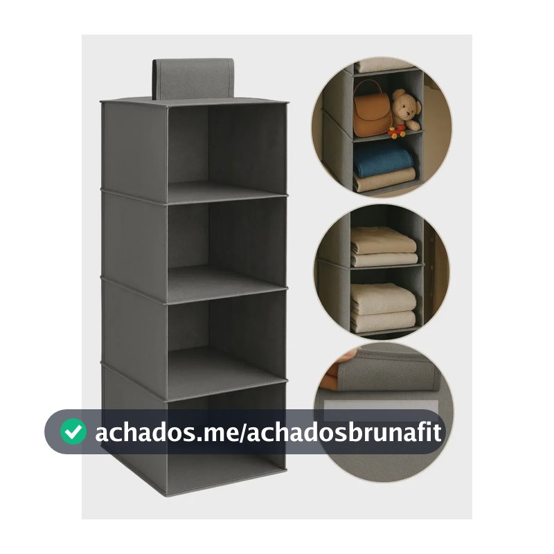 Organizador Suspenso Guarda Roupa Multiuso Divisórias Closet Cinza