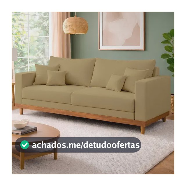Sofá Living 2 Lugares Suede Resistente Madeira + Almofadas