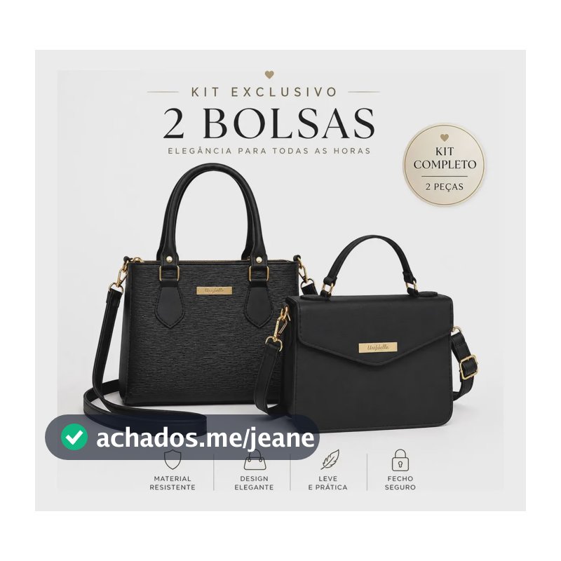 Kit 2 Bolsas Femininas Tote Transversal De Mão Moderna Chic Preto