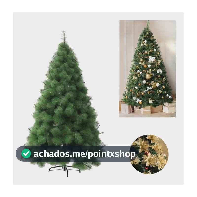 Árvore De Natal Pinheiro Premium 1,80m Galhos Cheio + Flores Douradas