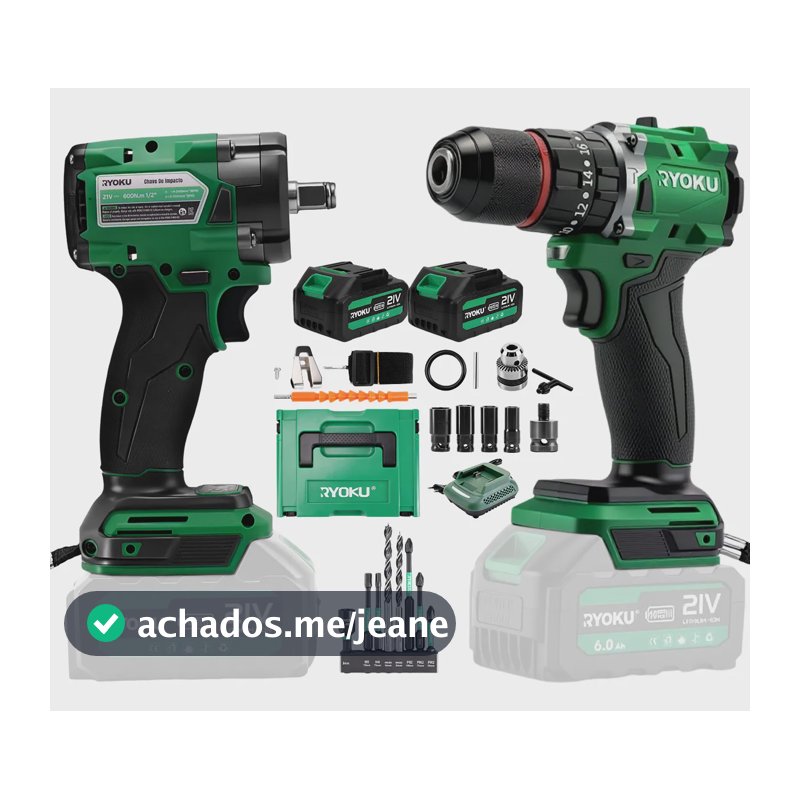 Kit Parafusadeira Furadeira Chave De Impacto Brushless Ryoku