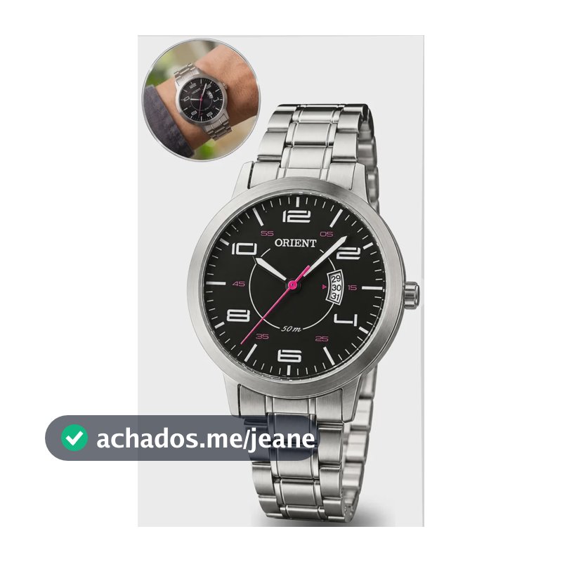 Relógio Orient Feminino Moderno Calendário Pulso Original  Prateado Preto