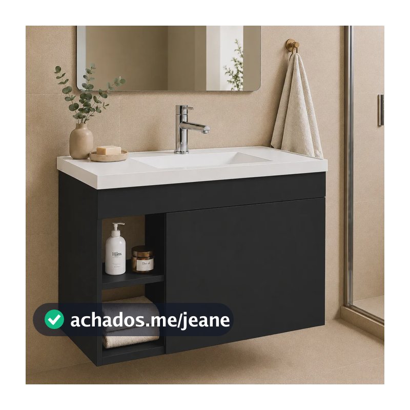 Gabinete Suspenso para Banheiro com Cuba Compacta Moderno Preto - Blue Moby