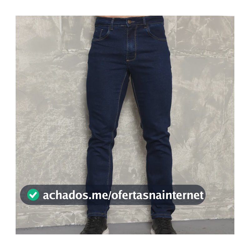 Calça Jeans Masculina Corte Reto Tradicional Com Lycra Jeans Escuro Liso 46
