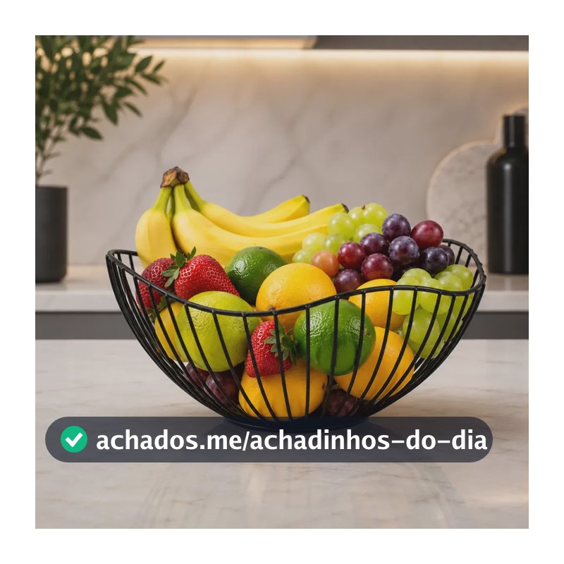Fruteira De Mesa Organizador De Frutas Cozinha Preta Metal Aramada Redonda Moderna E Versátil Ondulada AQUATTRO