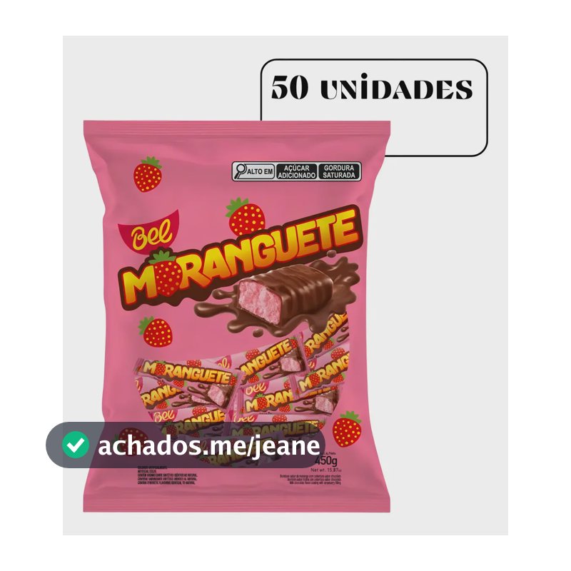 Pacote de Bombom Moranguete 450g com 50 Unidades de 9g Bel Chocolates