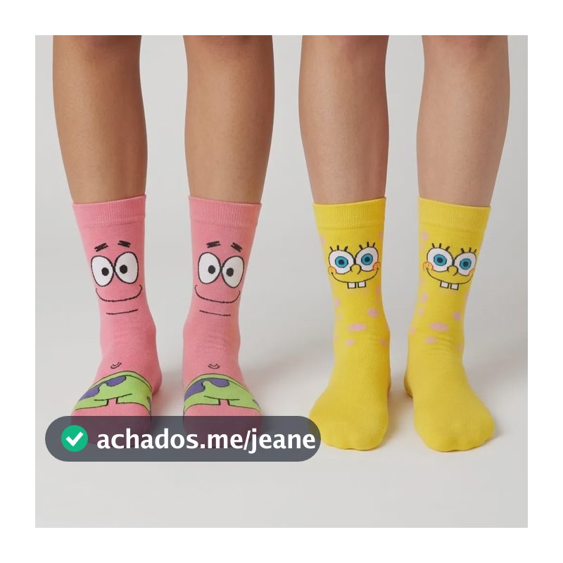 Kit 2 Pares De Meias Divertidas Personagens Infantil Adulto Kit 2 Pares De Meia Bob Esponja E Patrick 34-43 34-43