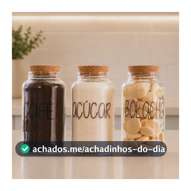 Kit 3 Potes De Vidro 810ml - Tampa De Rolha Cantinho Do Café Cor Café Açúcar Bolacha