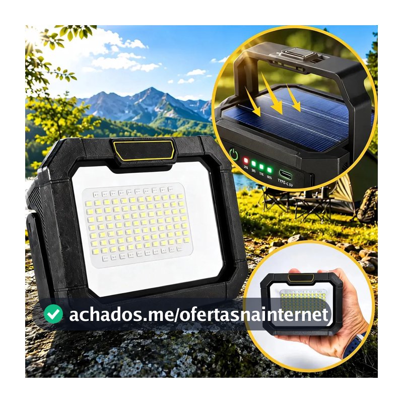 Lampião Solar Led Recarregável Acampamento Lâmpada Barraca Preto Usb