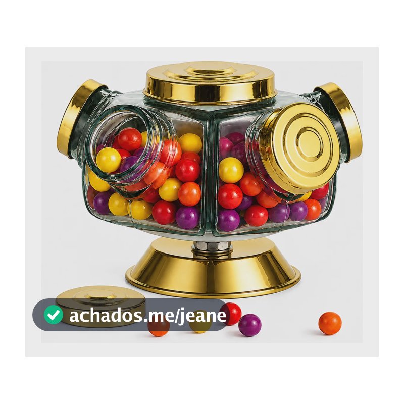 Baleiro Giratório Cozena Dourado,  Vidro Artesanal Premium Dourado