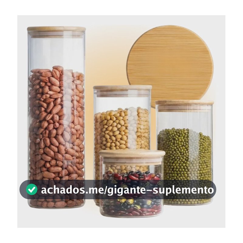 Kit 4 Potes Hermético De Vidro Redondos Com Tampa Bambu Marrom-claro