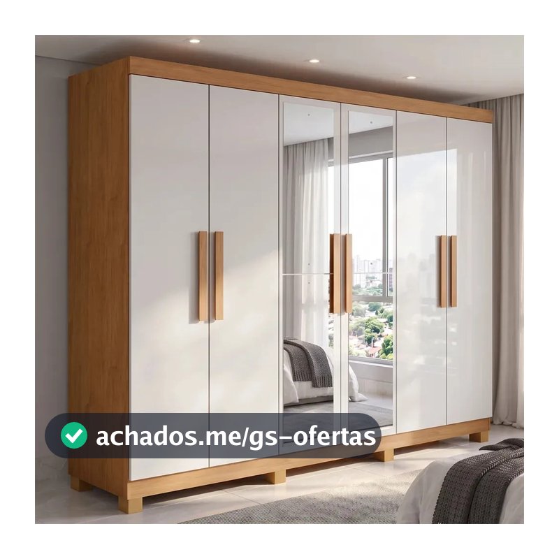 Guarda Roupa Casal 6 Portas Easy Slim Com Espelho E Pés
